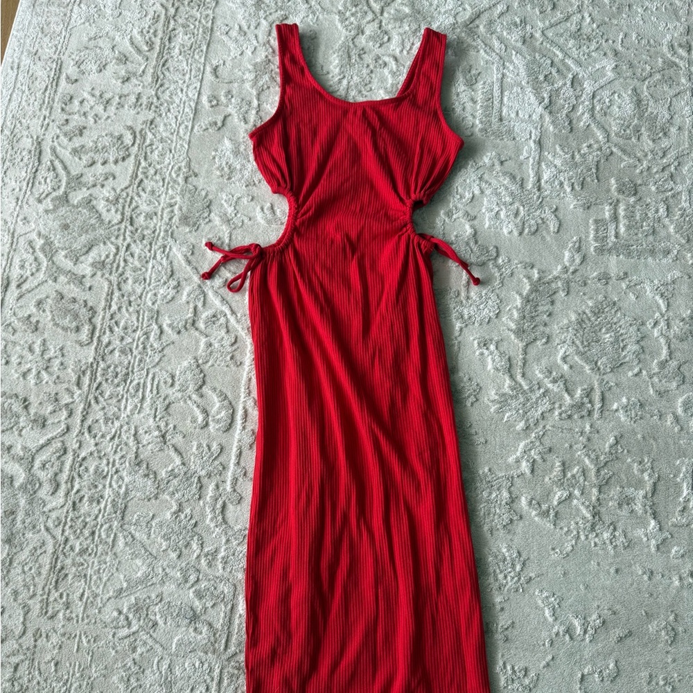 Red Cutout Ribbed Maxi Dress